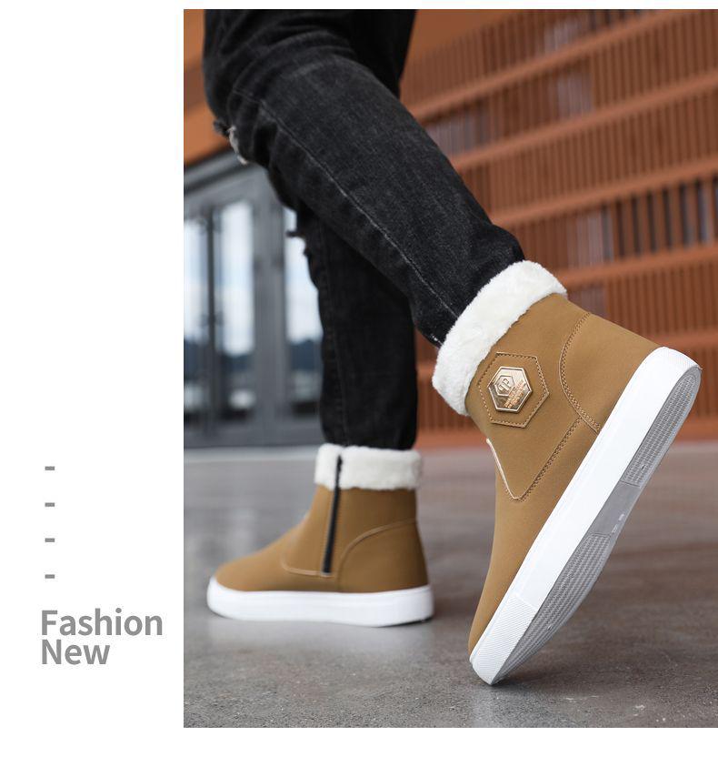 Pánské zimní teplé fleecem podšité semišové vysoké protiskluzové sněhule