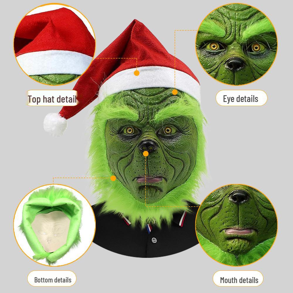 Grinch Masquerade Mask and Gloves Set for Christmas Performances