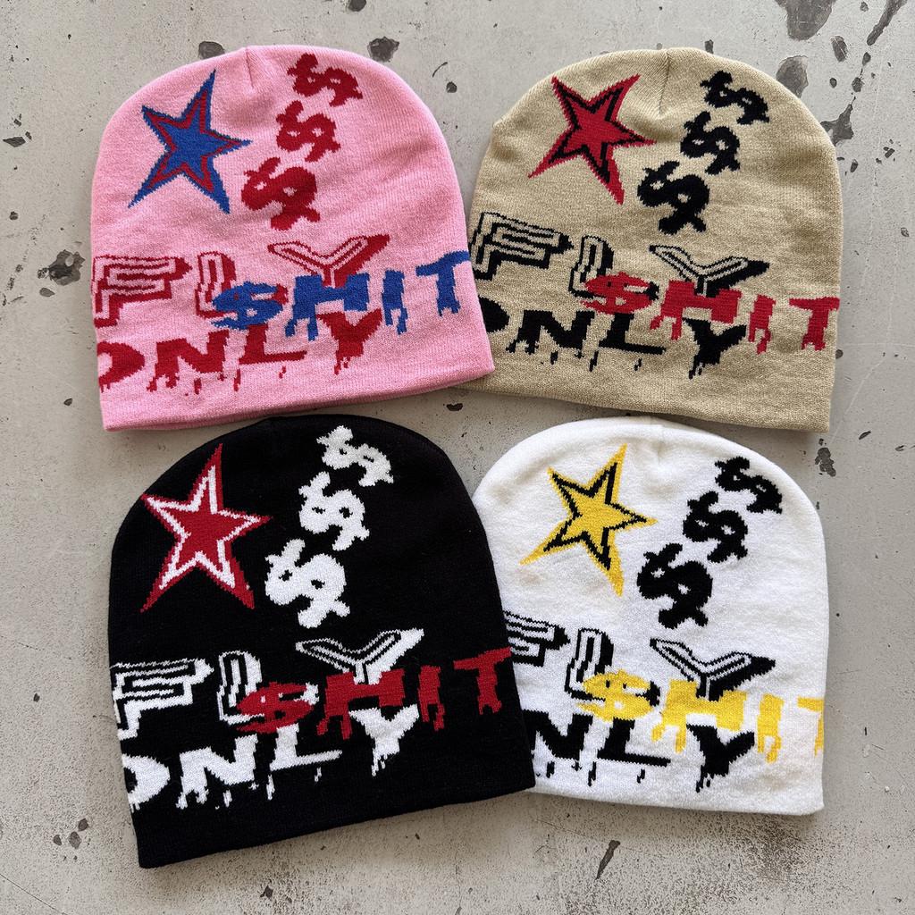Fashion Knit Hat With Star And Letter Embroidery Design For Casual Wear