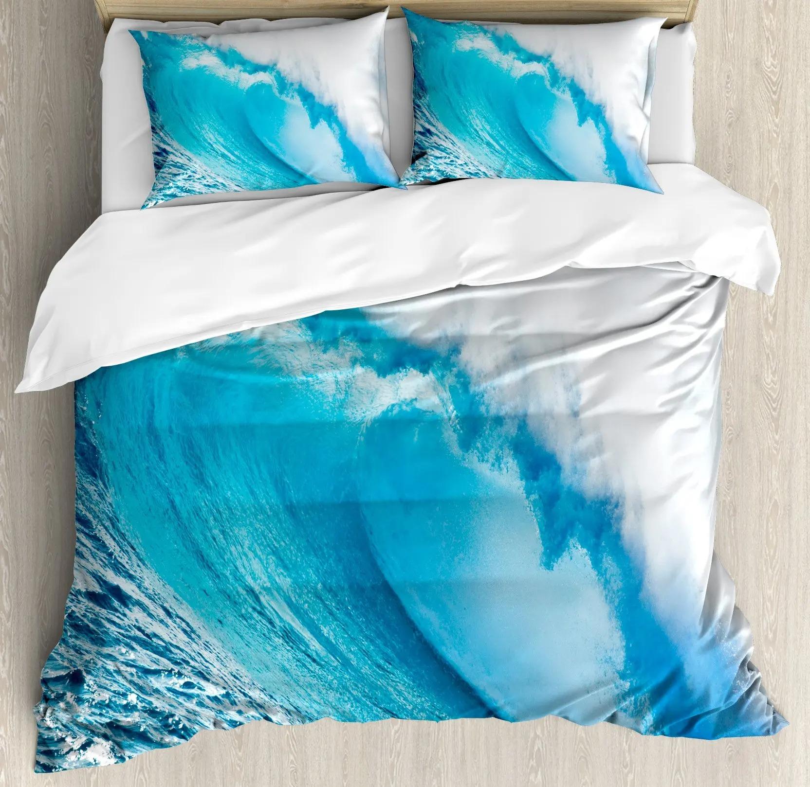 Zeegolf Dekbedovertrek King Size Queen Size Maat 3D Ontwerp Blauwe Oceaan Spatgolven Beddengoed Pakket voor Kinderen Tieners, Azuur Zeewater Gezellige Dekbedhoes EU Single 135x200cm