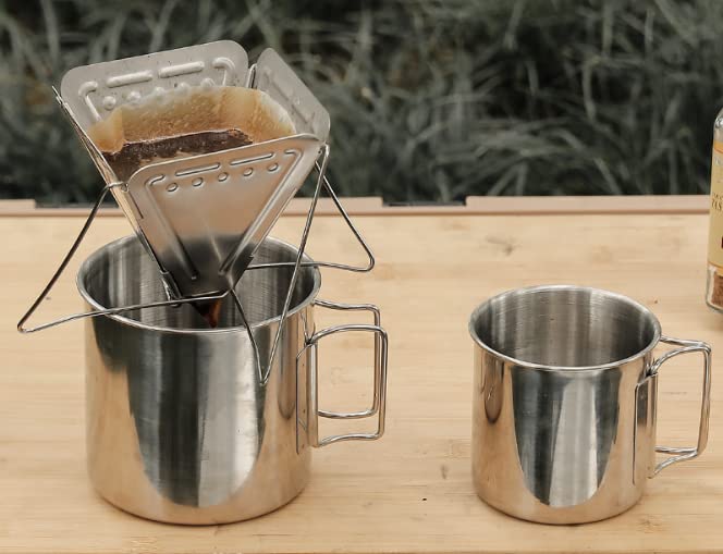 Karokkaku Faltkaffee-Tropfer, Perfekt für Outdoor-Aktivitäten, Frisches Brühen, Camping, Wandern, Kochen, Solo-Camping, Edelstahl, Tragbar