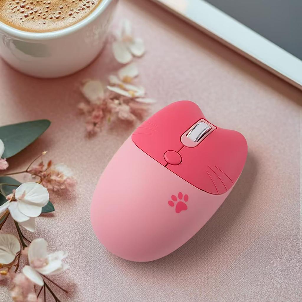 Søt katt trådløs USB-mus for kvinner og kompatibel med PC-er og bærbare datamaskiner 2,4G Barn, Stilig, Fargerik, Stillegående, (Rosa katt)