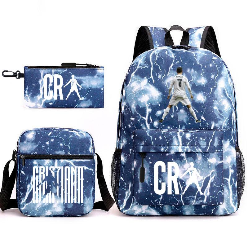 Football Star Teenager Student Schoolbag Ronaldo Pattern Three-Piece Backpack