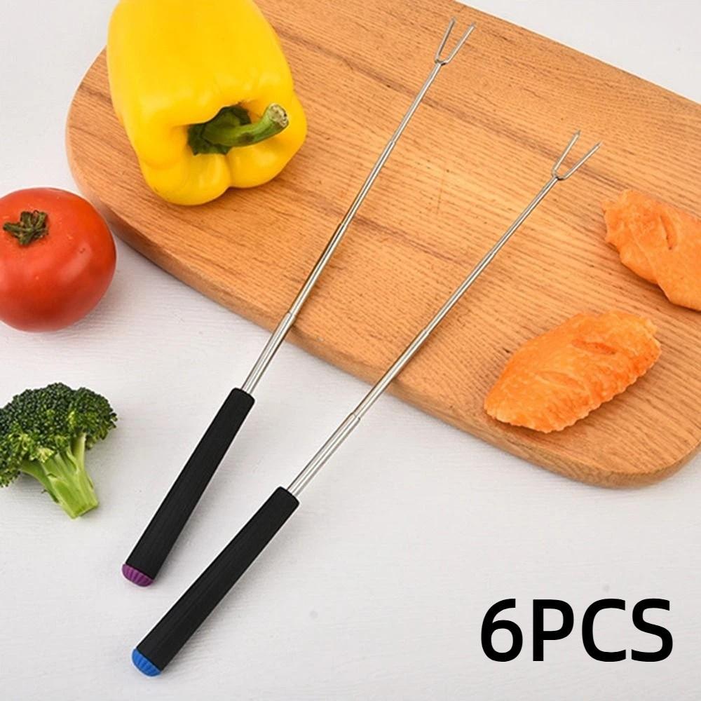 6Pcs V-Shaped Fondue Forks Stainless Steel Grilling Fork Barbecue Fork Set Camping