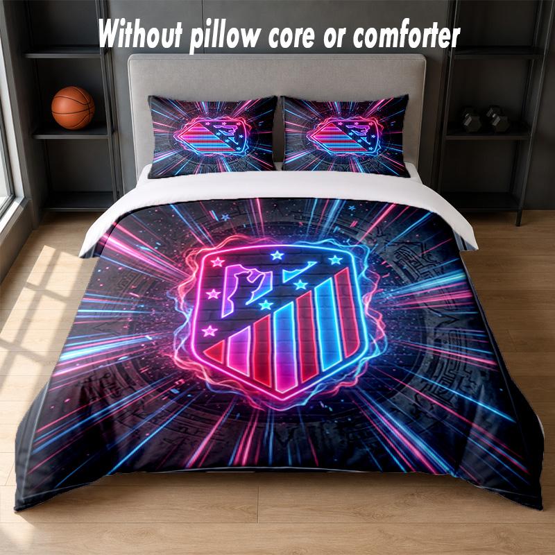 Set Biancheria da Letto Design Atletico Madrid 1 Copripiumino + 2 Federe Morbido Traspirante Biancheria da Letto per la Casa