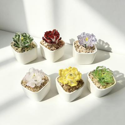 Handgefertigte Mini-Glasblumenfigur Niedliches handgeblasenes kleines Kunstkristall-Blumenstrauß im Topf Geschenk für Muttertag Geburtstag Weihnachten DIY-Bastelarbeit