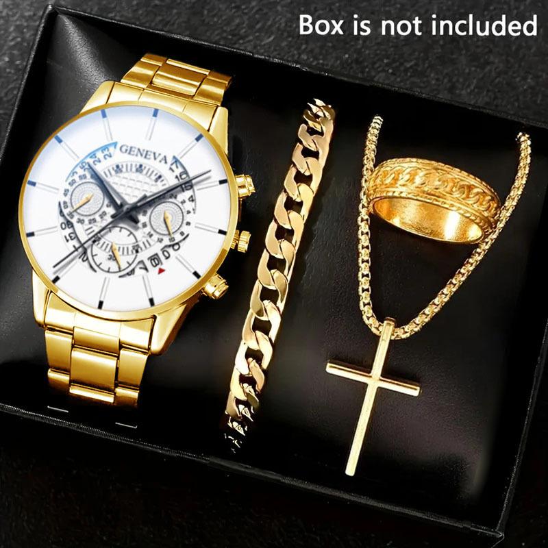 Watch Set, Watch, Men's Glass Quartz Watch, Steel Belt, One Men's Watch.