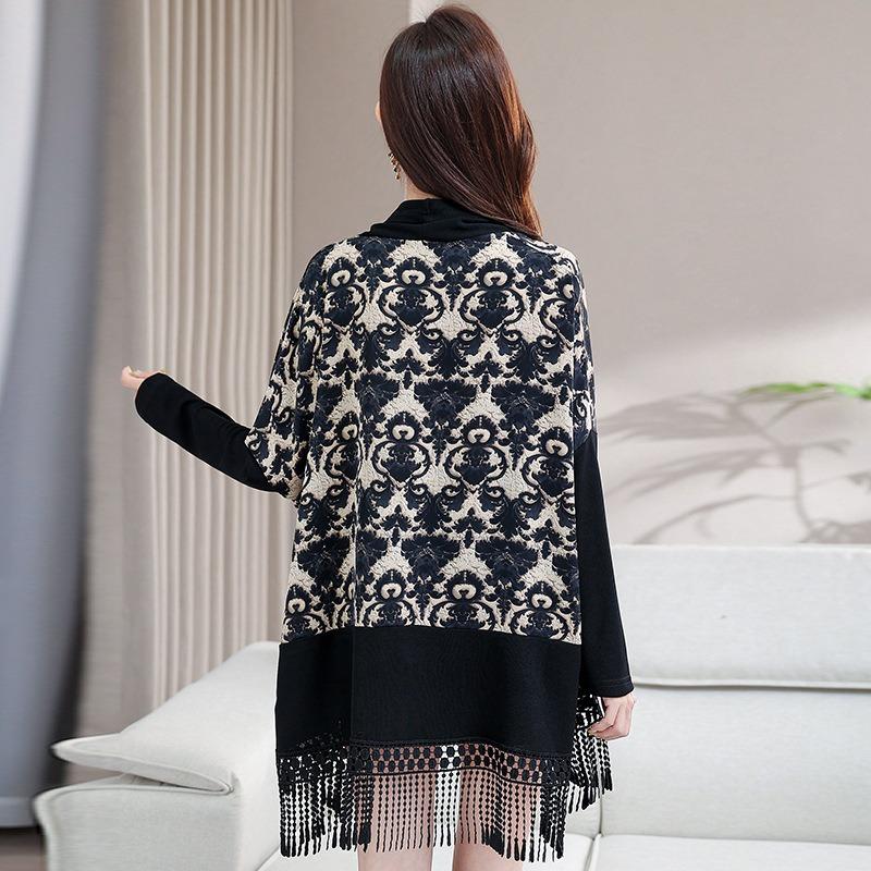 Medium women's trench coat new knitted sweater shawl top mother fashion fringed meat cover coat