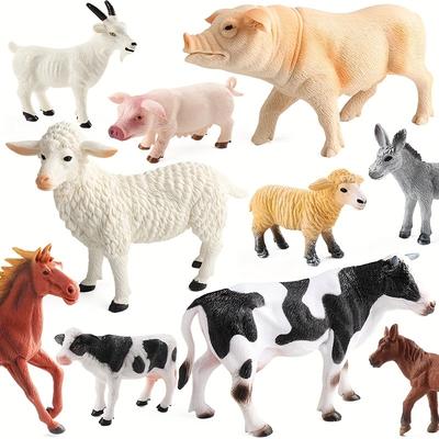 Oenux 2-Pieces Set Of Large Farm Animal Horse Cow Pig Sheep Goat Donkey Model Action Figures PVC Educational Cute Kids Toy Gift