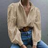 Women's Fashion Casual Hollow-Out Puff Sleeve Solid Color Long-Sleeve Top