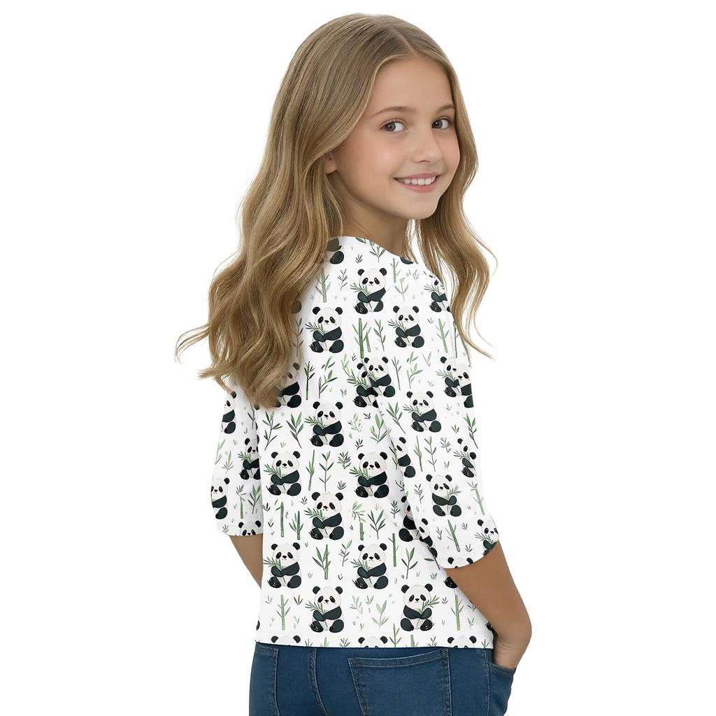 Children's 3/4 Sleeve Round Neck Animal Print Casual Top for Everyday Wear