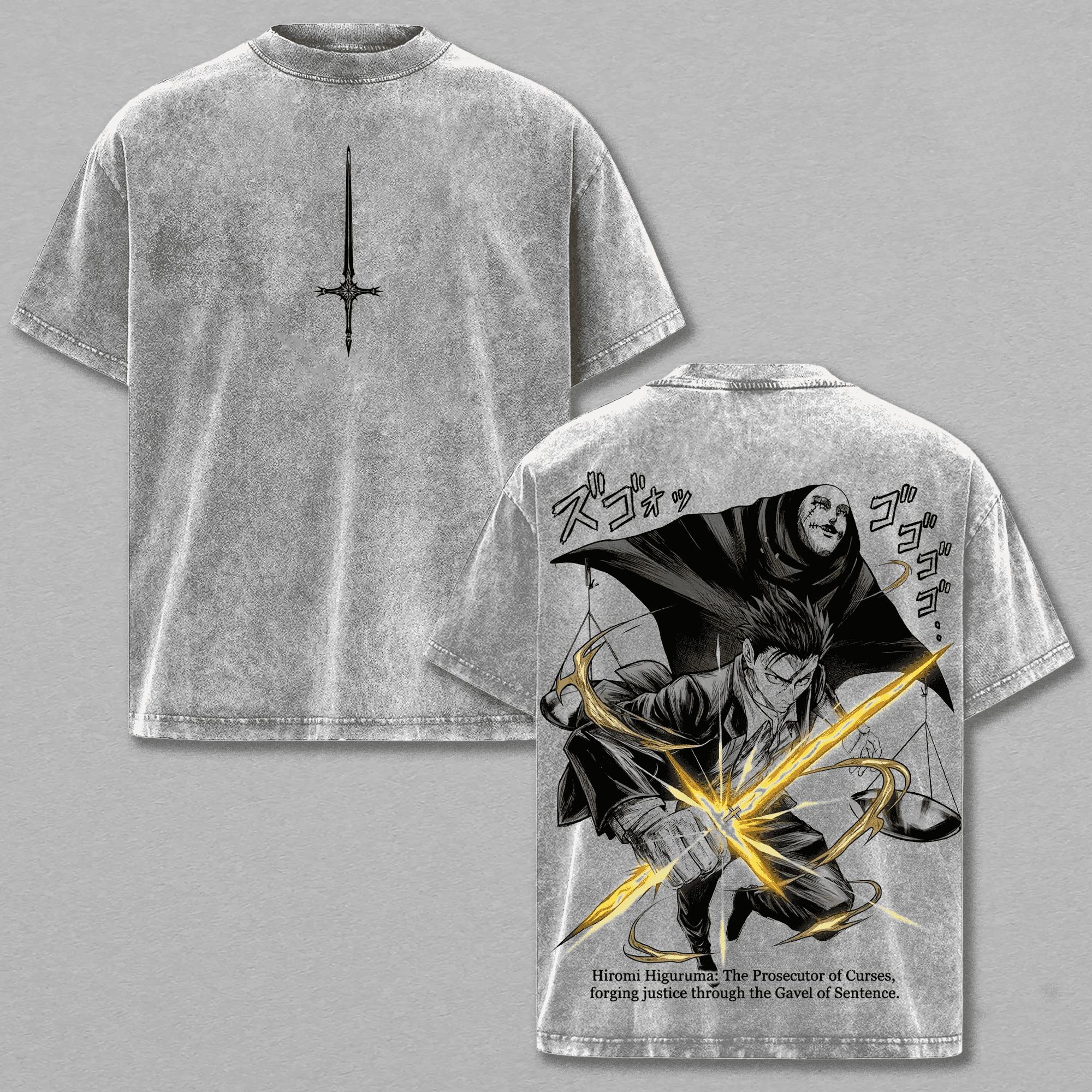 Хироми Хигурума Магическая битва Печатная футболка для мужской одежды Аниме Стиранная оверсайз футболка с коротким рукавом Хлопковые футболки Топы S серый