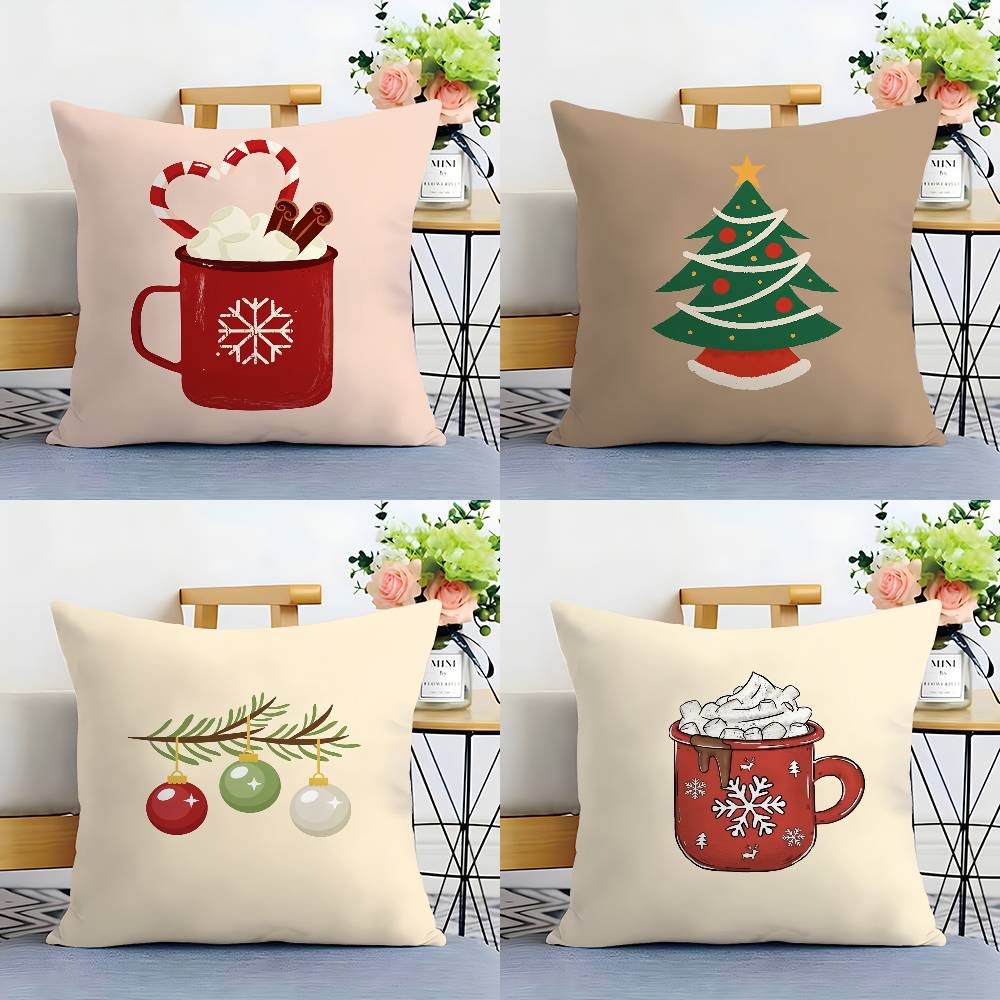 Christmas Hat and Balls Pillow Case Sofa Living Room Bedroom Double-sided Printing Square Cushion Nap Time Cushion Cover