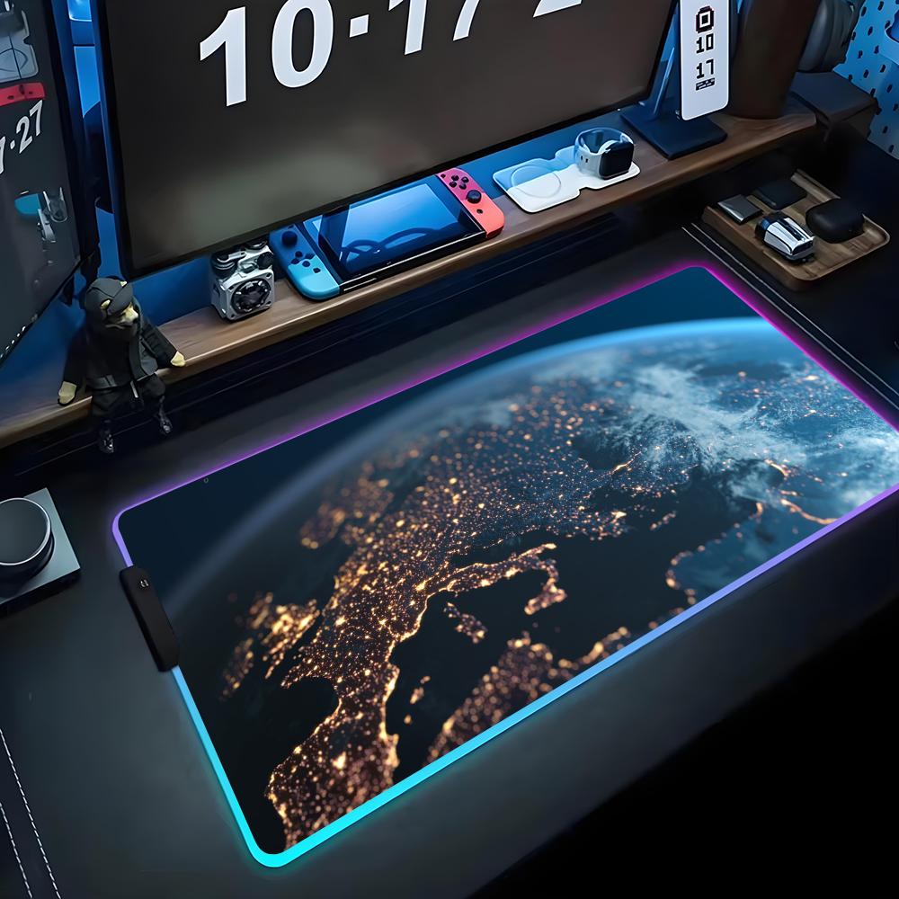 

Earth Mouse Pad RGB Gaming Mousepad Big LED Pad PC Desk Mat Luminous Mouse Pad Large Keyboard Mats Table Rug With Backlit RGB600x300x3mm