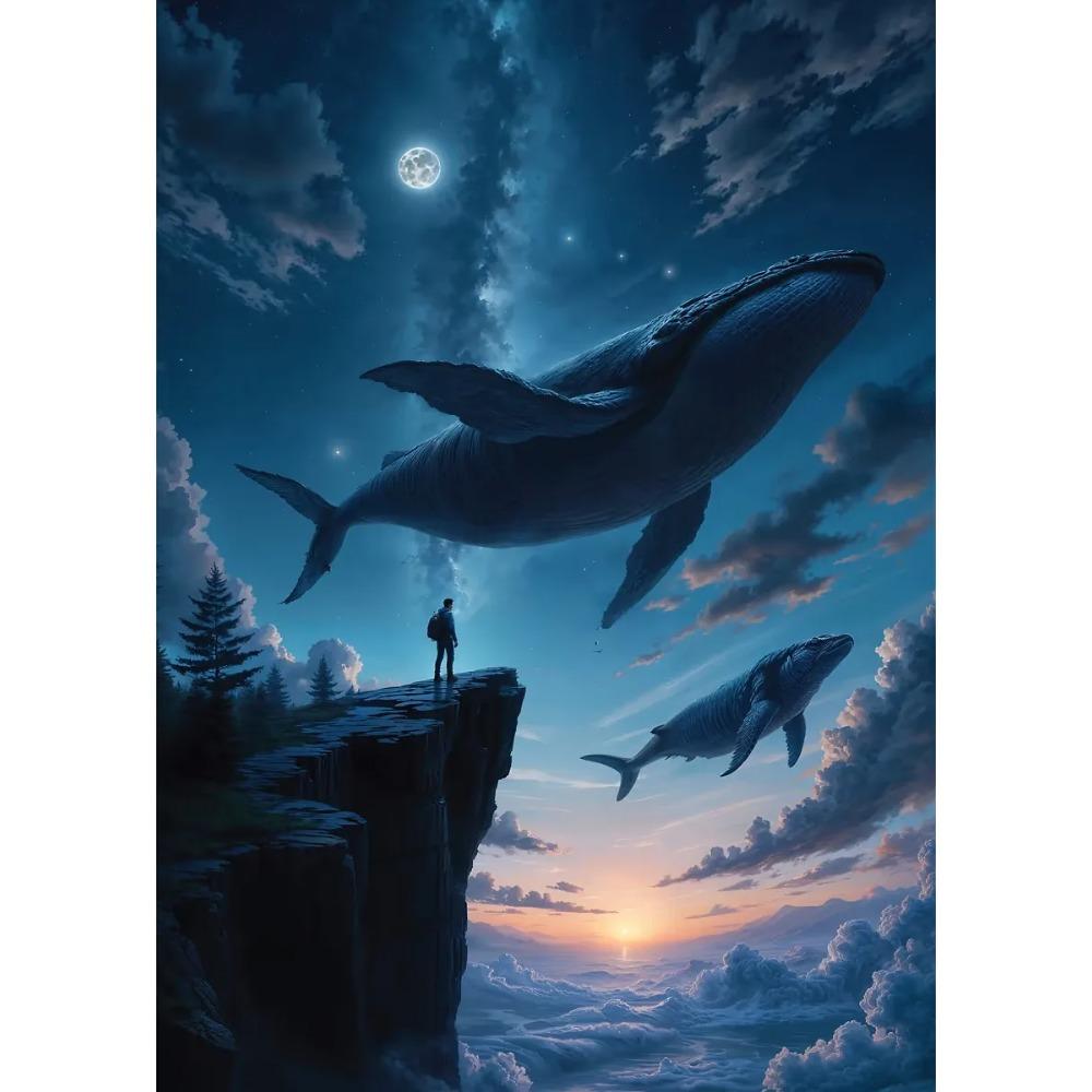 Dreamy Whale Posters Magical Serene Night Surreal Surrounded By Stars Prints Canvas Painting Art Wall Pictures Home Room Decor
