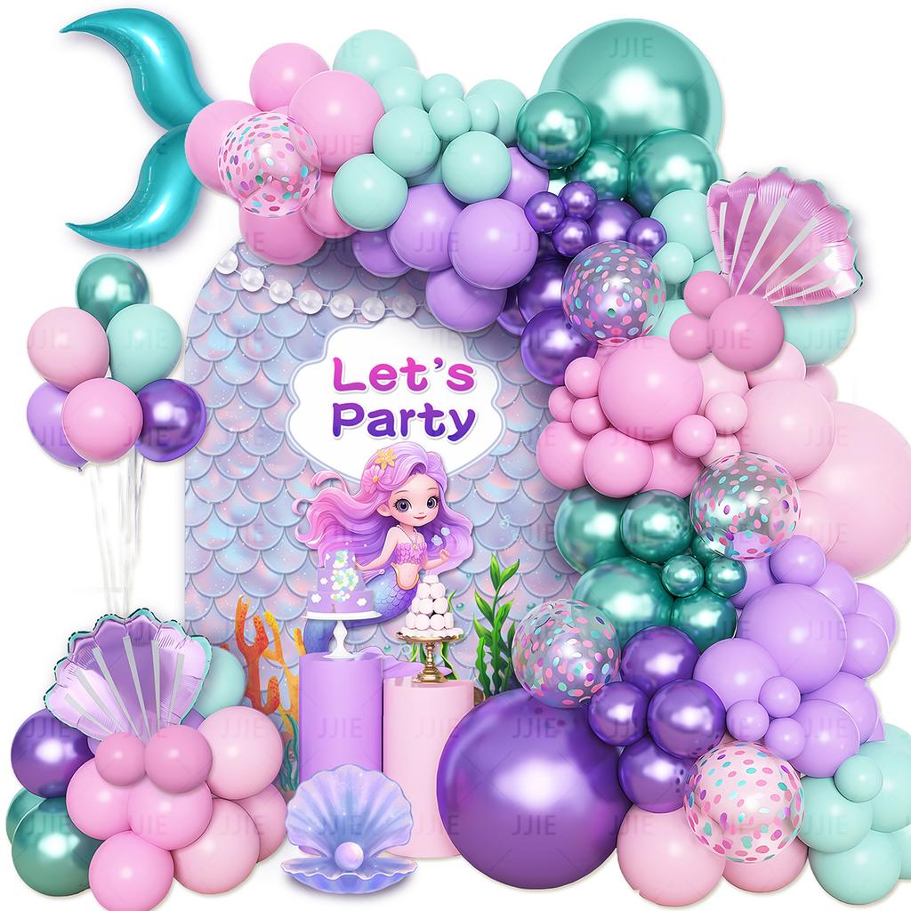 Mermaid Themed Birthday Balloon Chain Set Shell Mermaid Fish Tail Wreath Arch Party Ornament Arrangement