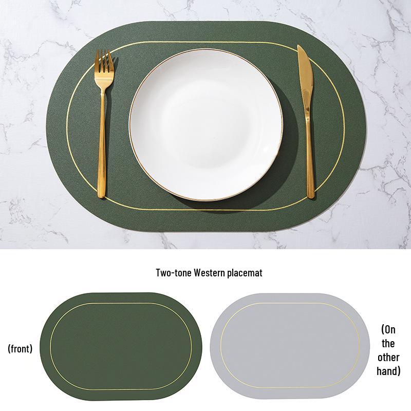 Nordisk Tofarget Ovalt Lærbordbrikke - Vanntett, Oljebestandig, Varmebestandig.