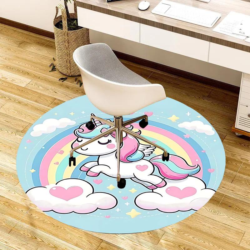 1PC Unicorn Rainbow Non-Slip Floor Round Carpet, Office, Family, Bedroom, Large Area Rug Indoor Rugs,  Durable Polyester-Z0402