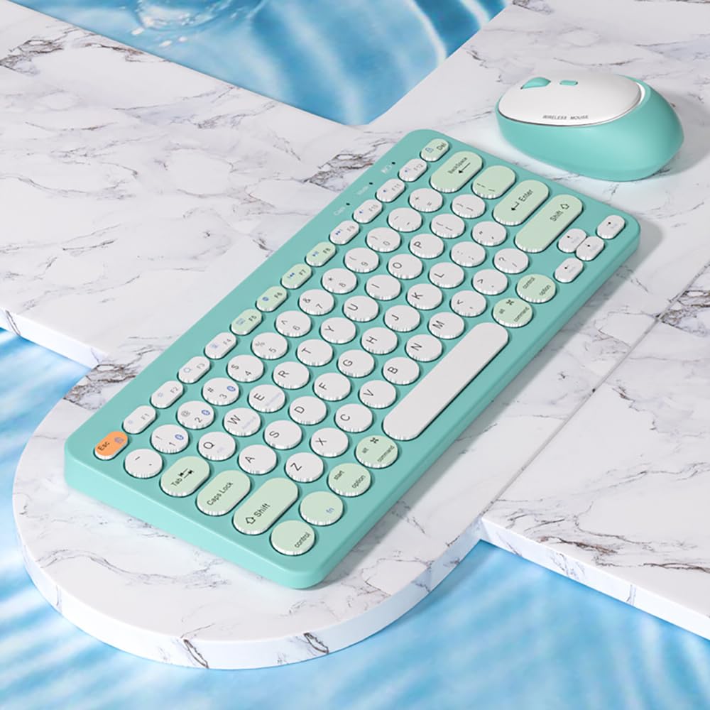 

Bluetooth Wireless keyboard and mouse up to 4 devices US compatible with [Multi-connection, 2.4GHz & 5.0] set, cute, multi-pairing, simultaneously, синій