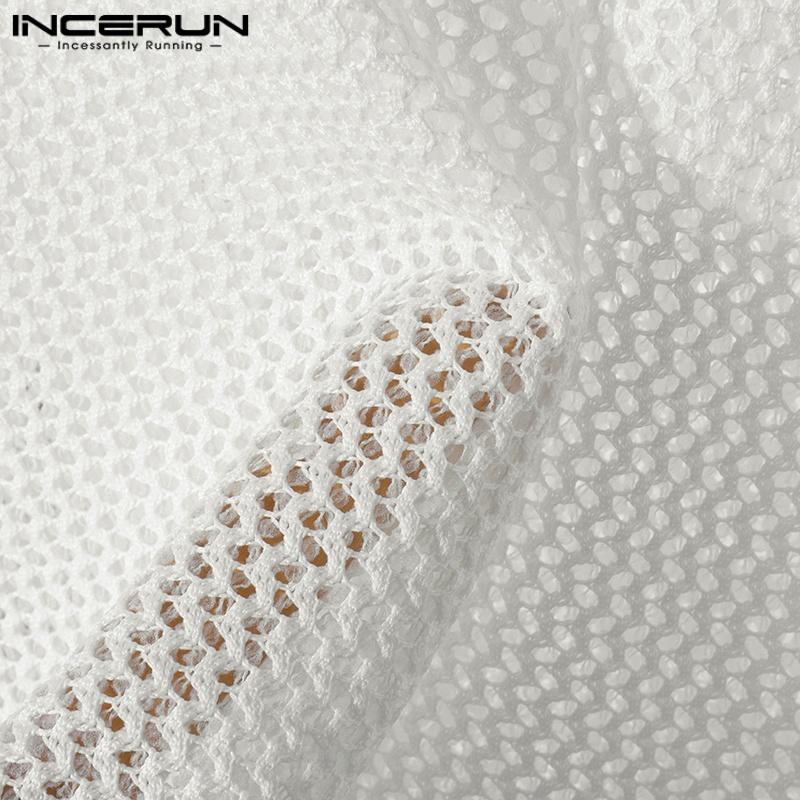 INCERUN Oversized Men Summer O-neck Half Sleeve Hollow See Through T-Shirts