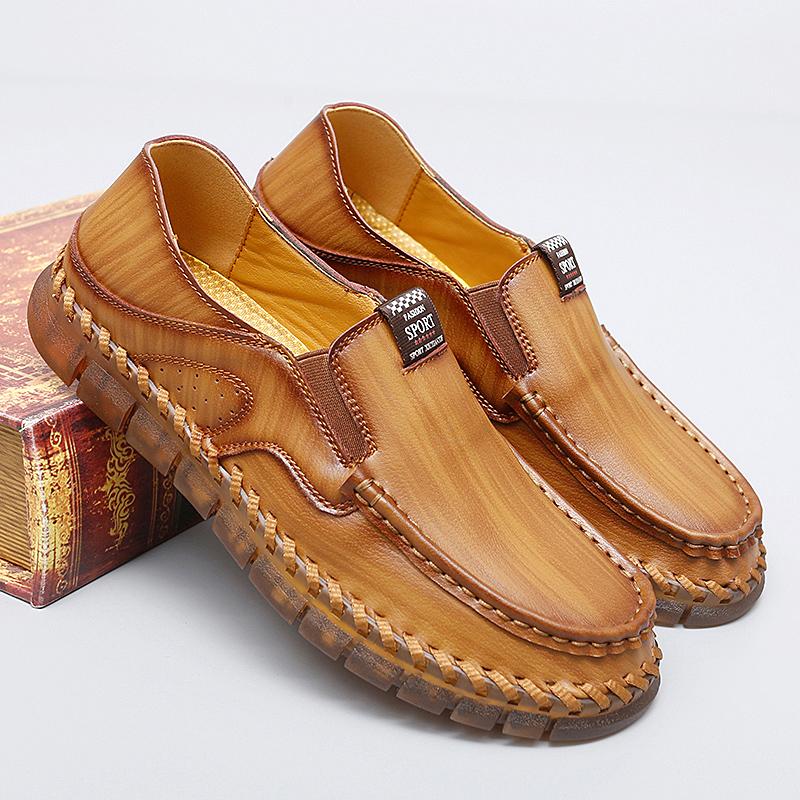 Handmade Leather Men Casual Shoes Luxury Designer Soft Men's Loafers Non-slip Brown Slip On Flats Man Moccasins Large Size 38-47