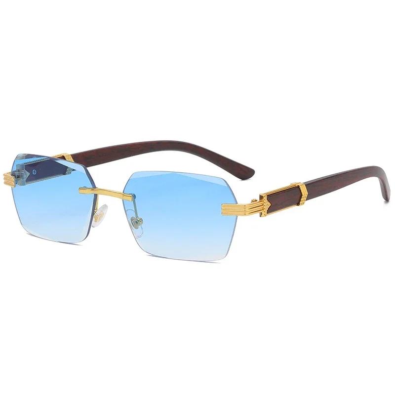 New Rimless Square Sunglasses Designer Frameless Gradient Sun Glasses Fashion Vintage Wooden Oculos De Sol