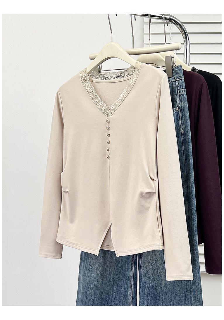 

Plus Size Women s Lace Ruffle Long Sleeve Top with Brushed Inner Lining L абрикосовий