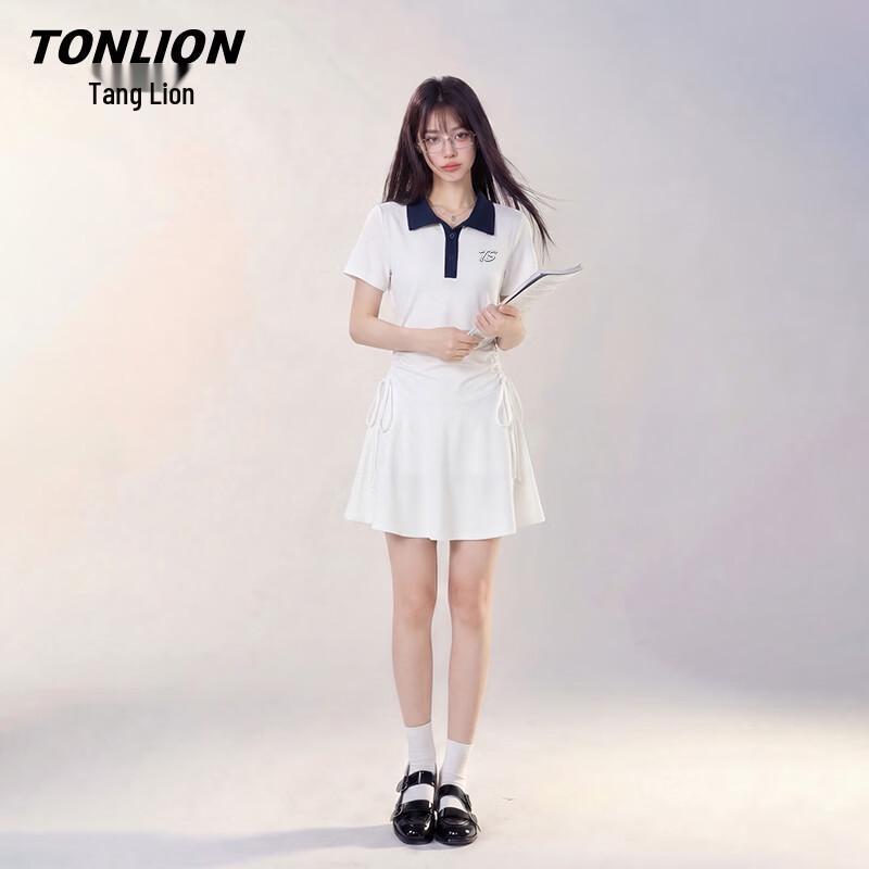 TonLion Women s Contrast Polo Neck Pleated A-line Dress XL