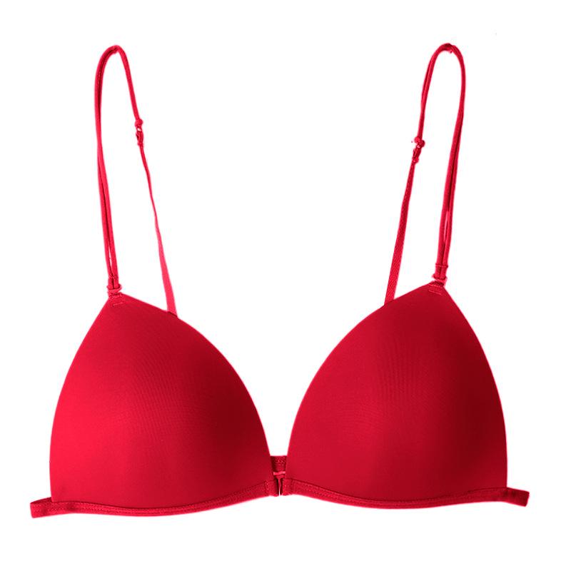 

Женское нижнее белье с застежкой спереди, осеннее, для женщин с маленькой грудью, пуш-ап, бесшовное, с треугольной чашкой на косточках, тонкие бретели, прикрывающее грудь XL красный