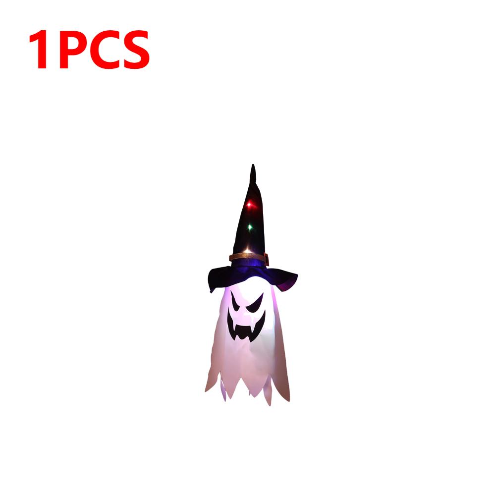5-20PCS Halloween LED Flashing Light Hanging Ghost Halloween Party Dress Up Glowing Wizard Hat Lamp Horror Props Home Bar Decor