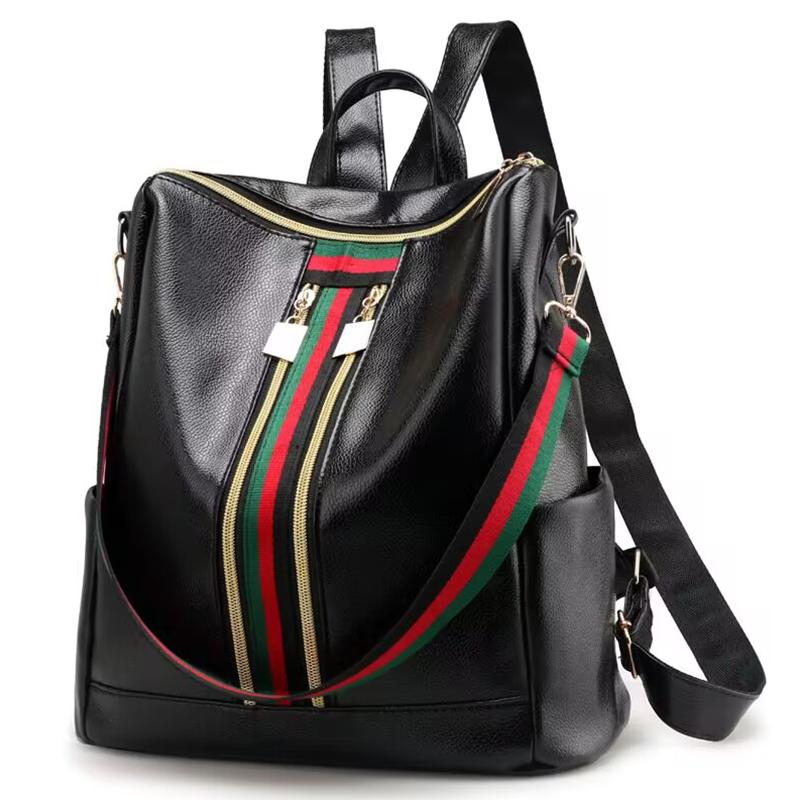 Double shoulder bag large capacity dual-purpose women s bag fashiable striped color ctrast Korean-style women s backpack чёрный 2170₽