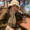 Sweet Plaid Retro Scarf Korean Style Student Versatile Warm Embroidered Love Cute Tassel Scarf Women's Winter Trend