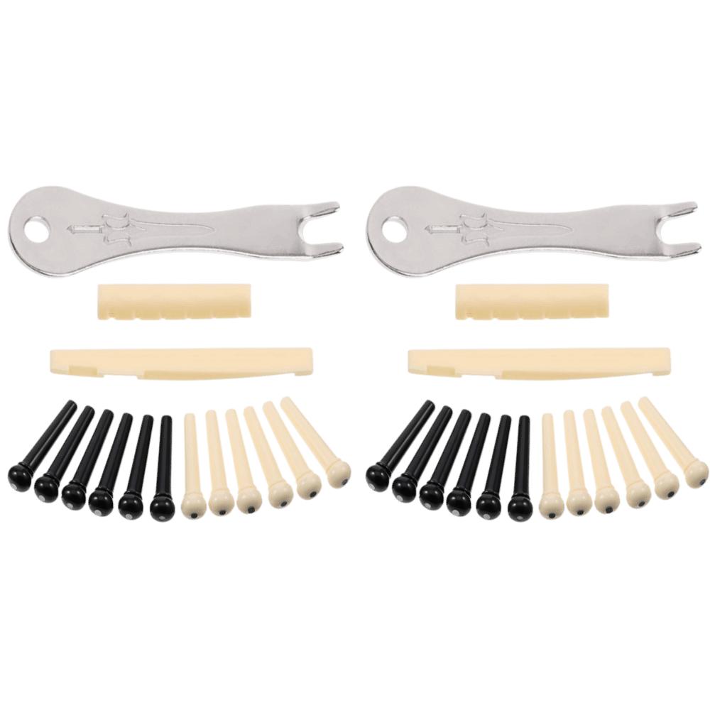 24PCS Acoustic Guitar Guitar Bridge Saddle White+Black Guitar Pegs Kit Bridge Pin Puller  For Guitar