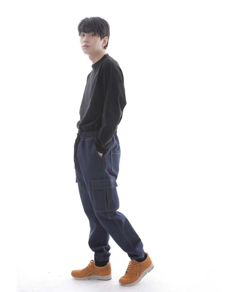 Seinteukeulu Retro Line Cargo Jogger Denim Pants Rl-311Cj Dark Blue