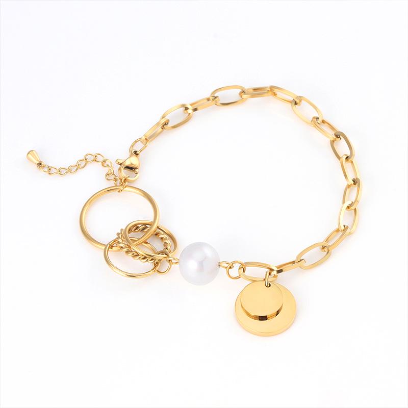 Korean Elegant Double Round Pendant Pearl Bracelet for Women