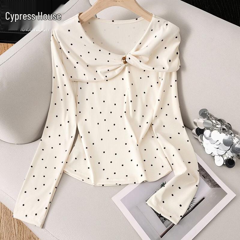 

Women s Contrasting Polka Dot Long Sleeve Slim-Fit T-Shirt S