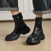 Autumn and winter women's leather boots solid color medium heel round head versatile large size women's boots genuine leather medium boots sheepskin 