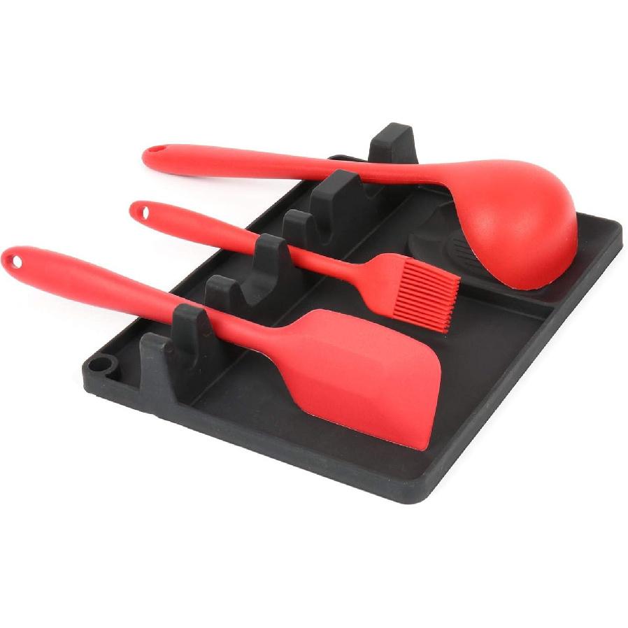 Spoon Rest & Spoon Holder for Stove Top, Silicone Utensil Rest with Drip Pad, Kitchen Spoon Holder, Silicone Kitchen Utensils for Spoons, Ladles,