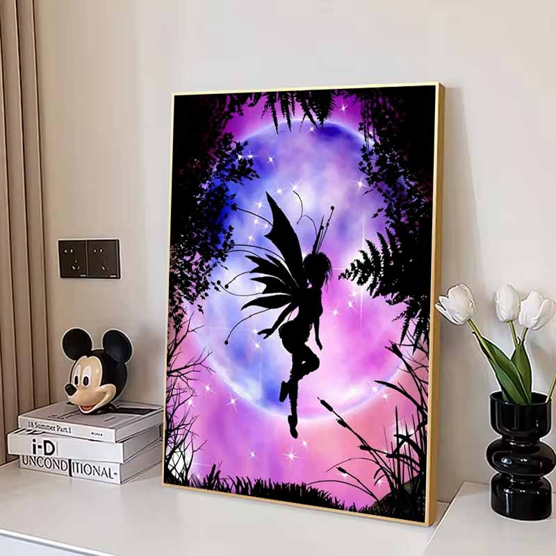 Disney 5D DIY Diamond Painting Elf Silhouette Illustration Full Round Diamond Mosaic Cartoon Cross Stitch Art Painting for Home Decoration