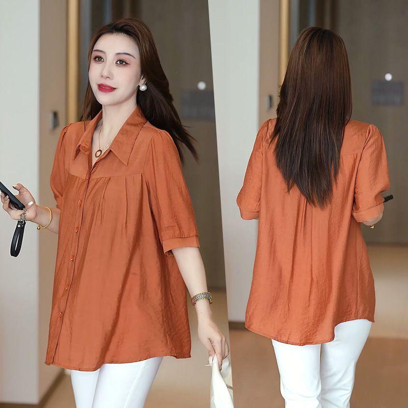 

Летняя блузка для молодых женщин, свободного кроя, большого размера, туника, наряд для беременных, стройнящая повседневная рубашка 5XL оранжевый