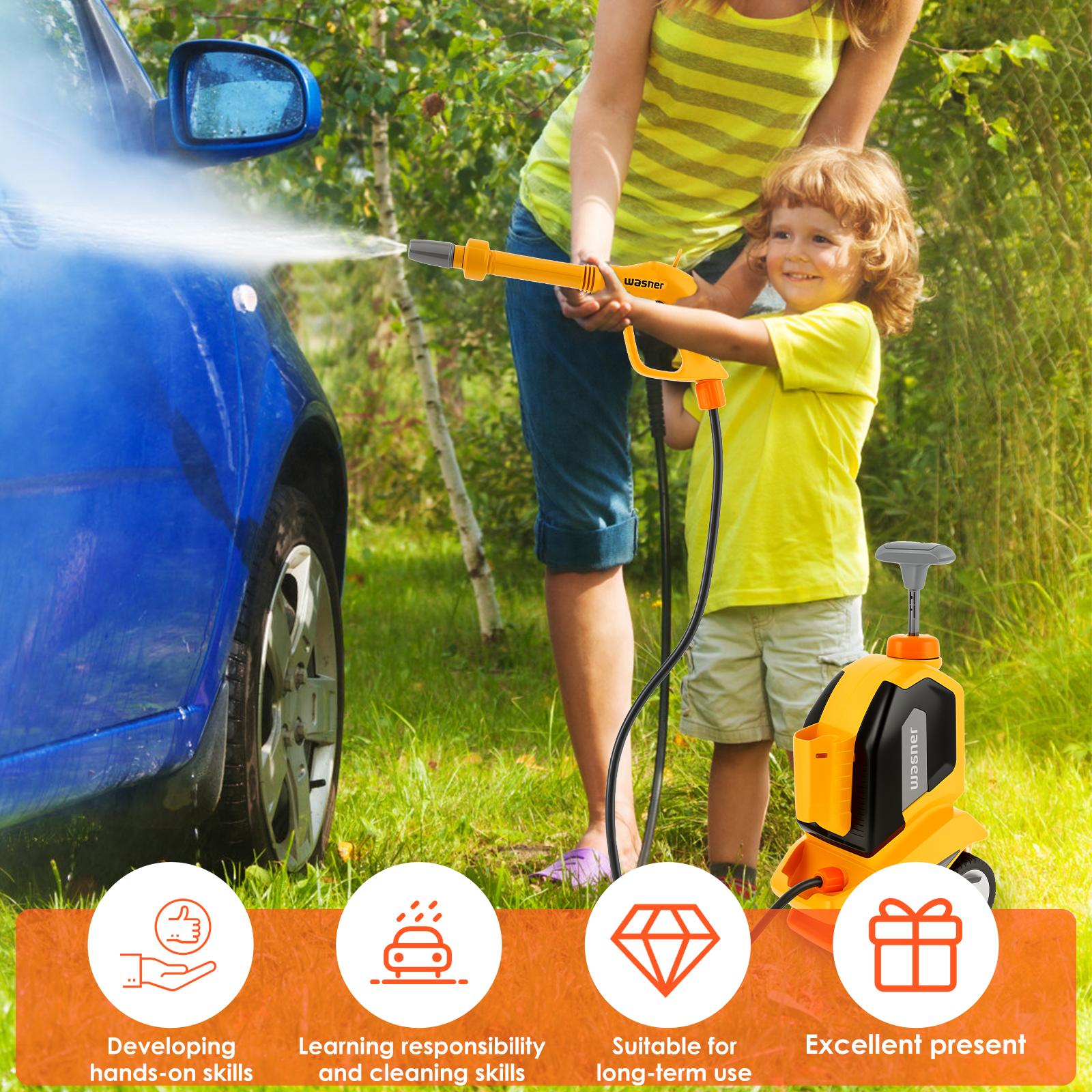 Kid Car Washer Toy Toddler Clean Car Play Toy Kid Car Water Washer Cleaning Toy Children Clean Car Toy Roll Playing Toy with giallo