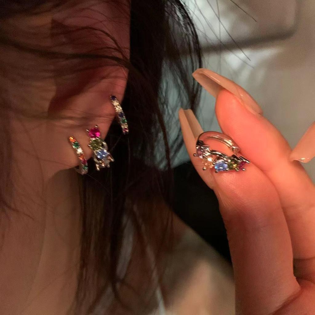 Colorful Rhinestone Ear Cuffs: Niche Simple Style Versatile Earrings for Women