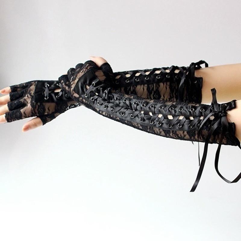 Fashion Women's Halloween Fingerless Cosplay Glove Retro Gloves Steampunk Gothic Long Lace Corset Arm Elbow Gloves
