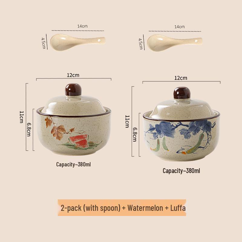 Chinese Retro Ceramic Single-Serve Stew and Soup Pot with Lid