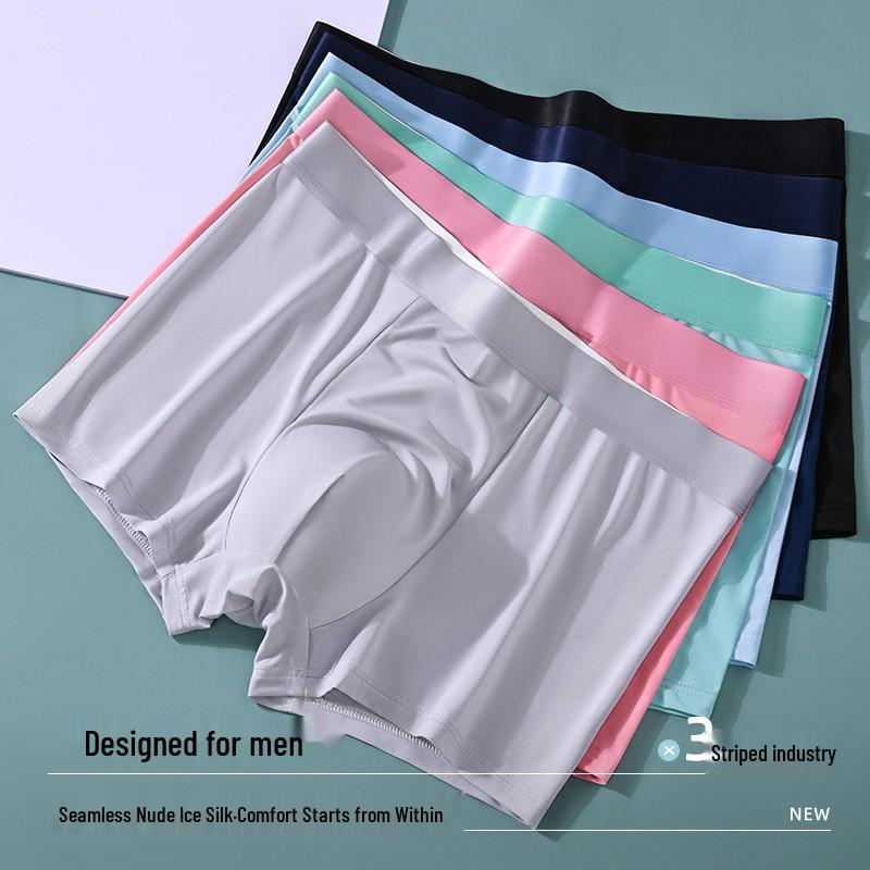 Men's Summer Breathable Ice Silk Boxer Briefs - Thin, Skin-Friendly, Solid Color, Mid-Waist.