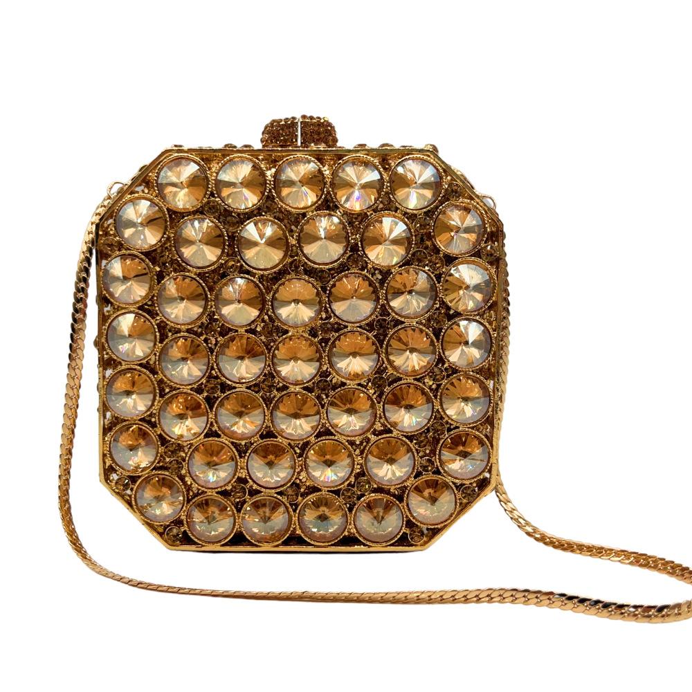 Green Rhinestone Evening Bag Pink/White Clear Gold Square Hard Metal Wedding Bridal Party Crystal Hanbag Minaudiere Purse
