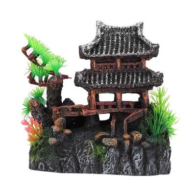 Aquarium Decor Artificial Simulation Pavilion Pine Tree for Crawler Box Fish Tank Decoration LandscapeSuzhou Pavilion