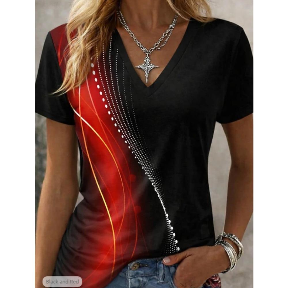 Women Summer T Shirt Vintage Pattern Print Short Sleeve Tees Casual Printed Tops