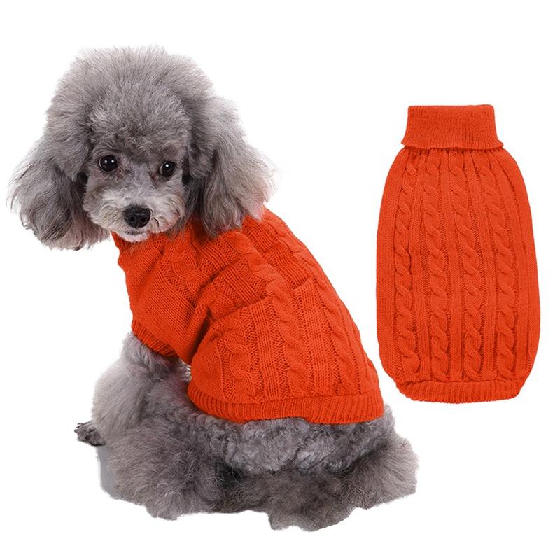 Solid Color High-Neck Cable Knit Eco-Friendly Pet Sweater Warm Autumn/Winter Pullover Dogs Cats 12 Vibrant Hues Simple Soft