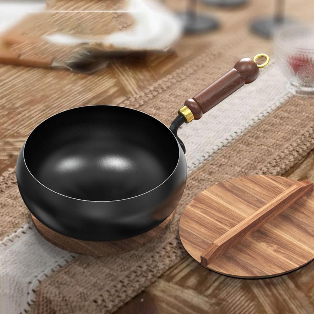 Uncoated Iron Pot Household Non-Stick Pot Handmade Forged Flat Bottomed Pan 24cm Wok Home Cooking Pot Big Belly Pot